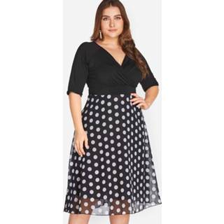 👉 Dress zwart chiffon One Size vrouwen Plus Black Polka Dot Midi