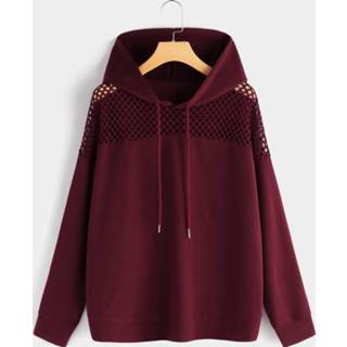 👉 Hoodie polyester One Size vrouwen burgundy Plus Hollow Out