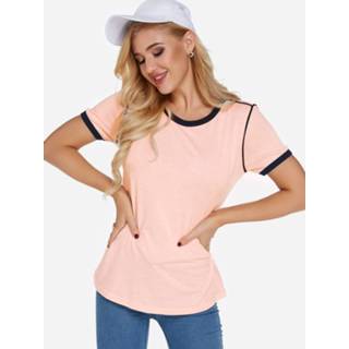 👉 Short sleeve roze cotton One Size vrouwen Pink Crew Neck Sleeves Plain T-shirt