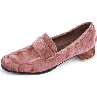 👉 Roze velvet One Size vrouwen Pink Chunky Heel Slip-on Flats