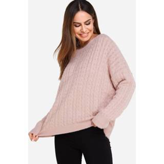 👉 Shirt roze acrylic One Size vrouwen Casual Pink Plain Crew Neck Dolman Sleeves Loose Fit Sweater