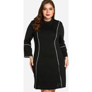 👉 Shirt zwart polyester One Size vrouwen Plus Black Bell Sleeves Mini Dress