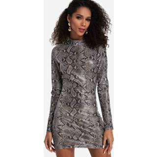 👉 Shirt other One Size vrouwen Snake Print High Neck Long Sleeves Bodycon Dress