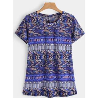 👉 Short sleeve blauw other One Size vrouwen Blue Random Floral Print Round Neck Sleeves T-shirt