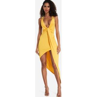 Dress geel polyester One Size vrouwen Yellow Backless Twist-Front Deep V Neck Spaghetti