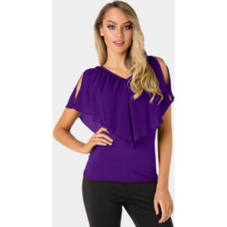 👉 Short sleeve purper other One Size vrouwen Purple Tiered Design Cold Shoulder Sleeves T-shirt