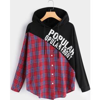 👉 Sweatshirt polyester One Size vrouwen color block Plus Plaid Hooded