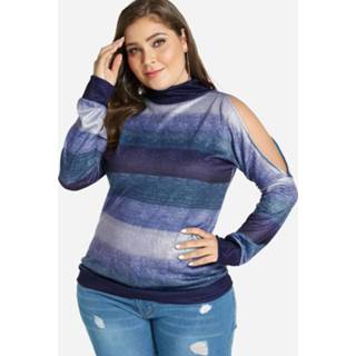 👉 Blous cotton One Size vrouwen multi Plus Stripe Pattern Cold Shoulder Blouse