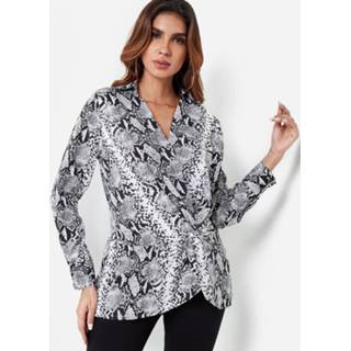 👉 Blous grijs other One Size vrouwen Grey Twist Front Snake Deep V Neck Blouse