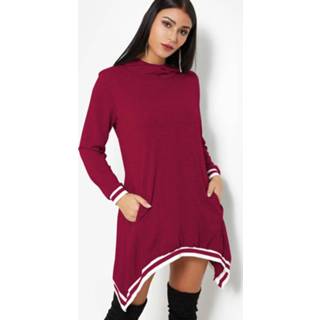 👉 Hoodie cotton One Size vrouwen burgundy Irregular Stripe Fashion Dresses