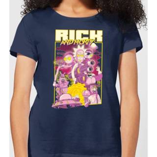👉 Rick and Morty 80s Poster Dames T-shirt - Navy - XXL - Navy blauw