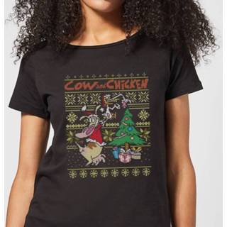 👉 Cow and Chicken Cow And Chicken Kerstmis Dames T-Shirt - Zwart - 5XL - Zwart