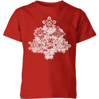 👉 Marvel Shields Snowflakes Kids' Christmas T-Shirt - Red - 11-12 Years - Rood