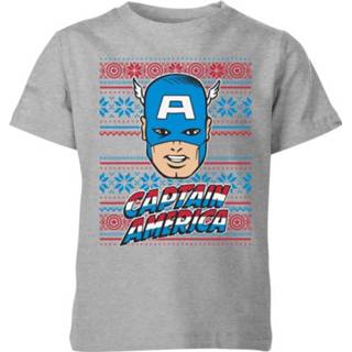 👉 Marvel Captain America Face Kids' Christmas T-Shirt - Grey - 11-12 Years - Grijs