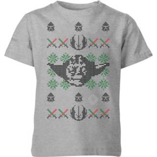 👉 Star Wars Yoda Face Knit Kids' Christmas T-Shirt - Grey - 11-12 Years - Grijs