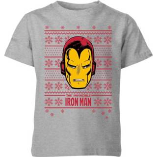 👉 Marvel Iron Man Face Kids' Christmas T-Shirt - Grey - 11-12 Years - Grijs