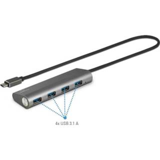 👉 Renkforce 4 poorten USB 3.1-Hub Met aluminium behuizing Zilver
