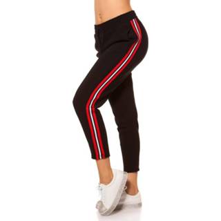 👉 Polyamide vrouwen rood zwart Trendy thermal joggers with contrast stripes Redwhite