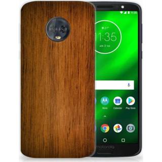 👉 Hout Motorola Moto G6 Plus Uniek TPU Hoesje Donker 8718894816998