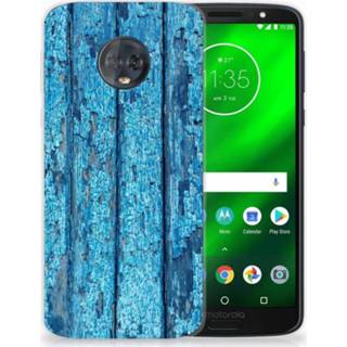 👉 Blauw Motorola Moto G6 Plus Uniek TPU Hoesje Wood Blue 8718894880852