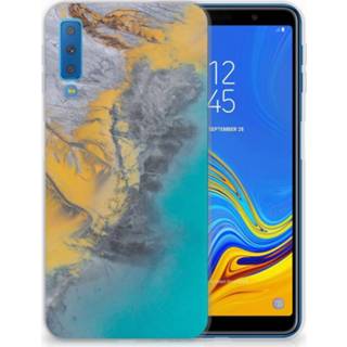 👉 Blauw goud Samsung Galaxy A7 (2018) TPU Hoesje Design Marble Blue Gold 8720091104846