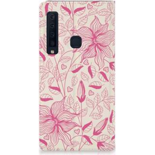 👉 Standcase roze Samsung Galaxy A9 (2018) Uniek Hoesje Pink Flowers 8720091498242
