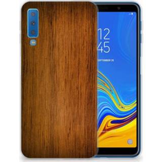 👉 Hout Samsung Galaxy A7 (2018) Uniek TPU Hoesje Donker 8720091716391