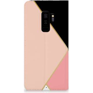 👉 Standcase zwart roze Samsung Galaxy S9 Plus Uniek Hoesje Black Pink Shapes 8720091754201