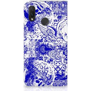 👉 Standcase blauw Huawei P Smart Plus Uniek Hoesje Angel Skull Blue 8720091797871