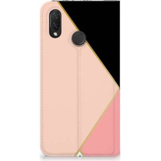 👉 Standcase zwart roze Huawei P Smart Plus Uniek Hoesje Black Pink Shapes 8720091877733