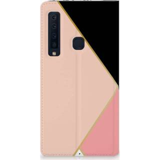 👉 Standcase zwart roze Samsung Galaxy A9 (2018) Uniek Hoesje Black Pink Shapes 8720091916890