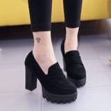 👉 Shoe zwart suede vrouwen Women Pumps high heels thick 2018 round head waterproof platform black single shoes female bottom was thin 10cm