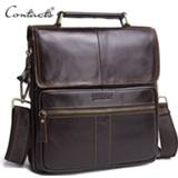 👉 CONTACT'S Casual Genuine Leather Men Messenger Bags With Zipper Pocket High Quality Shoulder Bag For Male Soft Crossbody Bags