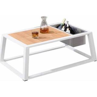 👉 Terrastafel wit aluminium teak active York lounge tuintafel met wijnkoeler 110x75xH41 cm