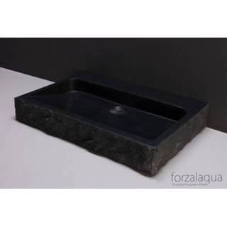 👉 Wastafel antraciet graniet Forzalaqua Palermo 80.5x51.5x9cm rechthoek 1 wasbak 2 kraangaten gezoet gekapt 8010280