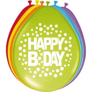 👉 Ballon Happy Bday Stippen Ballonnen 30cm - 8 stuks 8714572642002