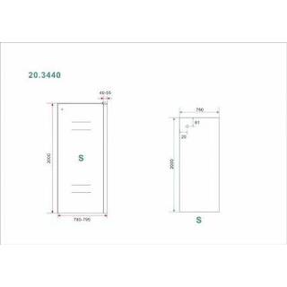 👉 Zijwand Side voor Softclose 2.0 schuifdeur 80 cm 8 mm Nano