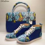 👉 Shoe leather Latest Match Blue&Snake Shoes With Handbag Sets Top Grade Big Bag Hot Selling! 36-43 WENZHAN Wholesale A812-1