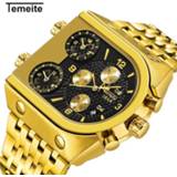 👉 Watch goud steel Top Brand TEMEITE Big Quartz Watches Men Military Waterproof Business Wristwatch Luxury Gold Male Clock Relogio Masculino