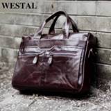 👉 Messenger bag leather mannen WESTAL Men's Genuine Crossbody Bags Male Men Shoulder 14'' Laptop Briefcases Man Totes handbags