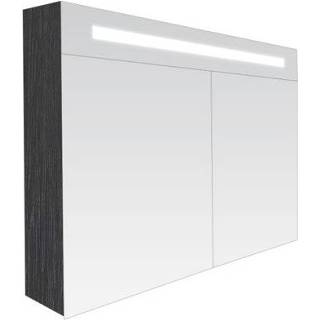 👉 Spiegelkast Black Wood zwart MFC Saniclass Double Face 80x70x15cm 2 deuren met LED verlichting 7064 8718903004507 8718546373886