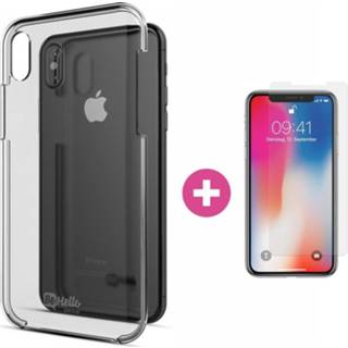 👉 Hardcase transparante hard kunststof zwart BeHello - Case iPhone X/XS + Glazen Screenprotector 8719323124660