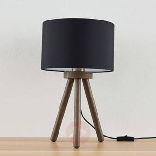 👉 Tafel lamp a++ donkergrijs grijs zwart rubberboomhout stoffen tafellamp Majken - donkergrijs/zwart