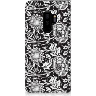 👉 Standcase zwart Samsung Galaxy S9 Plus Uniek Hoesje Black Flowers 8720091314214