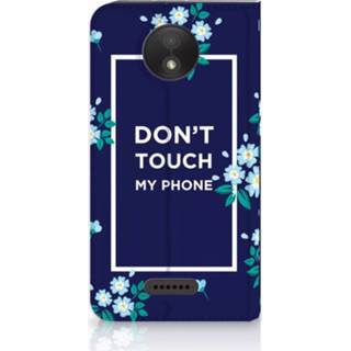 👉 Standcase blauw Motorola Moto C Plus Hoesje Flowers Blue DTMP 8720091382749