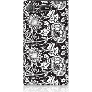 👉 Standcase zwart Sony Xperia XZ1 Compact Uniek Hoesje Black Flowers 8720091506749