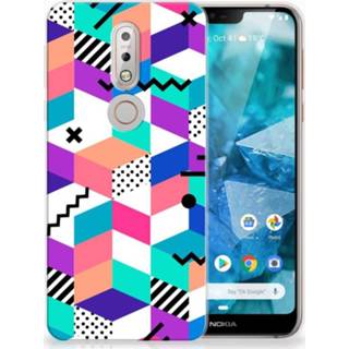 Nokia 7.1 TPU Hoesje Design Blocks Colorful 8720091663923