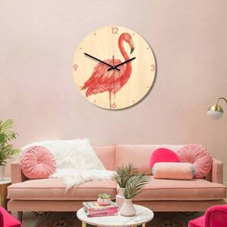👉 Wandklok houten Flamingo patroon Home Office slaapkamer decoratie dempen grootte: 28cm 6925748120589