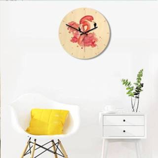 👉 Wandklok houten Flamingo's patroon Home Office slaapkamer decoratie dempen grootte: 28cm 6925748120619