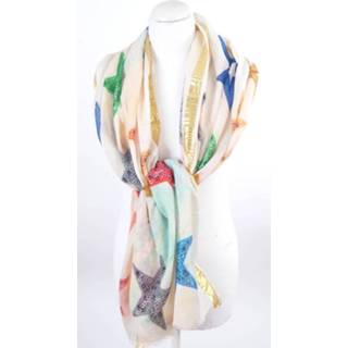 👉 Katoenen sjaal vrouwen ivoor Ivoorkleurige met fotoprint van sterren
